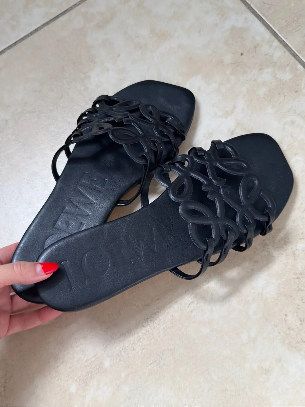 Loew* Black Womens Slide Sandals